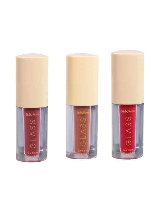 Trio Batom Liquido Velvety Glass BG04, BG05 e BG06 Rubyrose