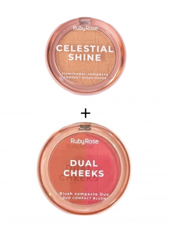 Combo Blush Compacto Dual Cheeks 3-4 e Iluminador Celestial Shine Prism Light Ruby Rose
