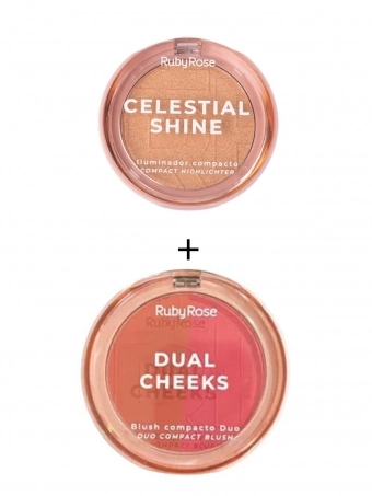 Combo Blush Compacto Dual Cheeks 3-4 e Iluminador Celestial Shine Prism Light Ruby Rose