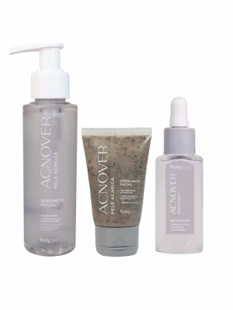 Kit Acnover Sabonete, Sérum e Esfoliante Facial Ruby Rose