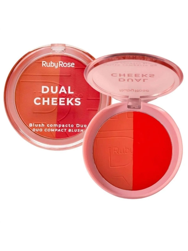 Blush Compacto Dual Cheeks Champagne e Peach Ruby Rose - Nectar e Scarlet