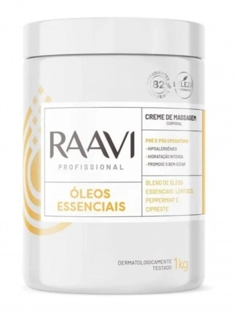 Creme de Massagem Óleos Essenciais Raavi 1Kg