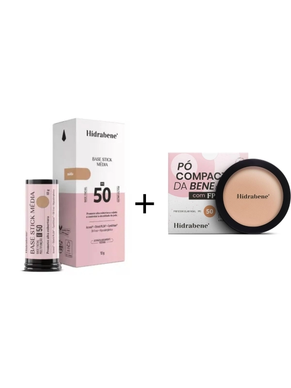 Base Stick FPS 50 Média + Pó Compacto FPS 50 Médio Hidrabene